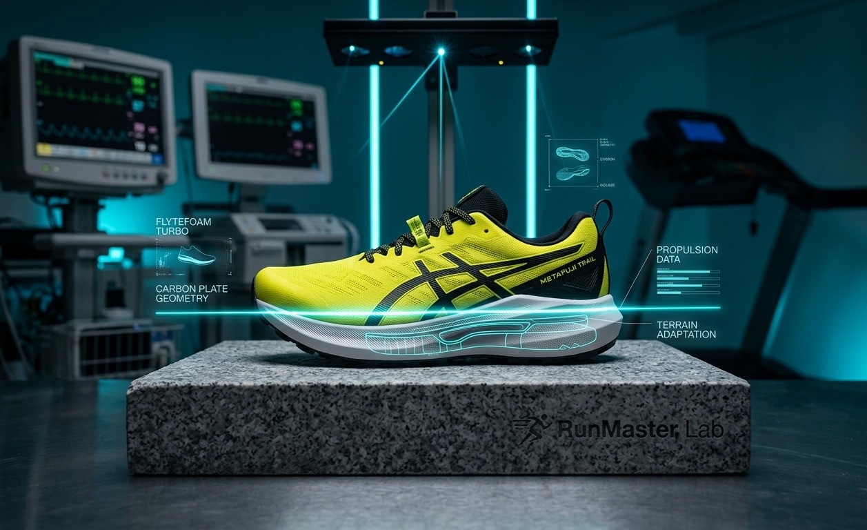 Analyse de la plaque carbone et de la mousse FlyteFoam Turbo sur la Asics MetaFuji Trail dans le labo RunMaster