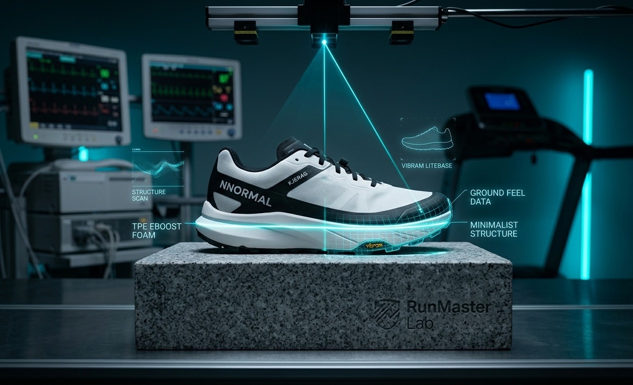 Analyse de la structure minimaliste et de la semelle Vibram Litebase de la Nnormal Kjerag dans le labo RunMaster