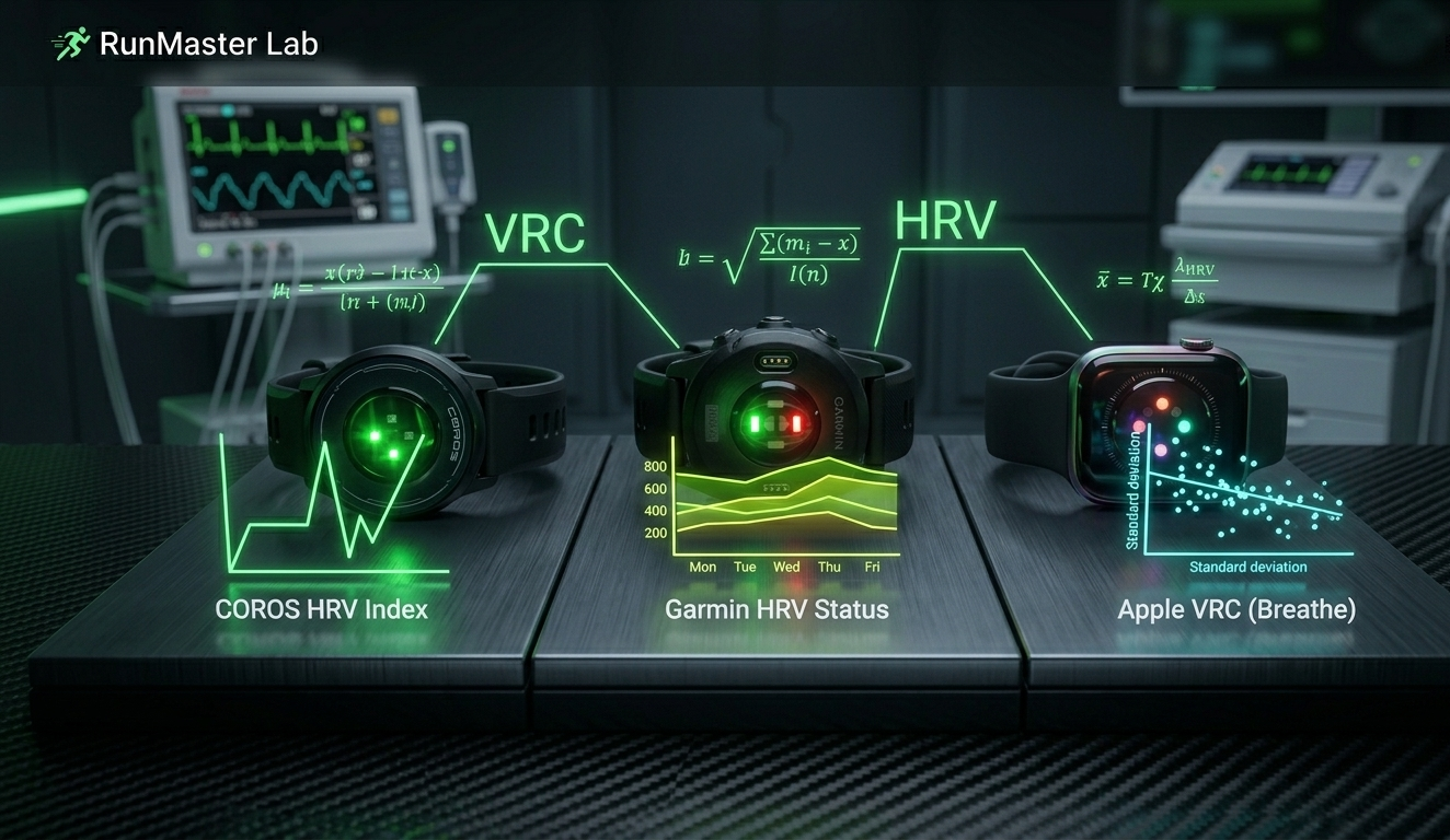 Comparatif visuel des capteurs optiques LED de COROS, Garmin et Apple en test Labo VRC